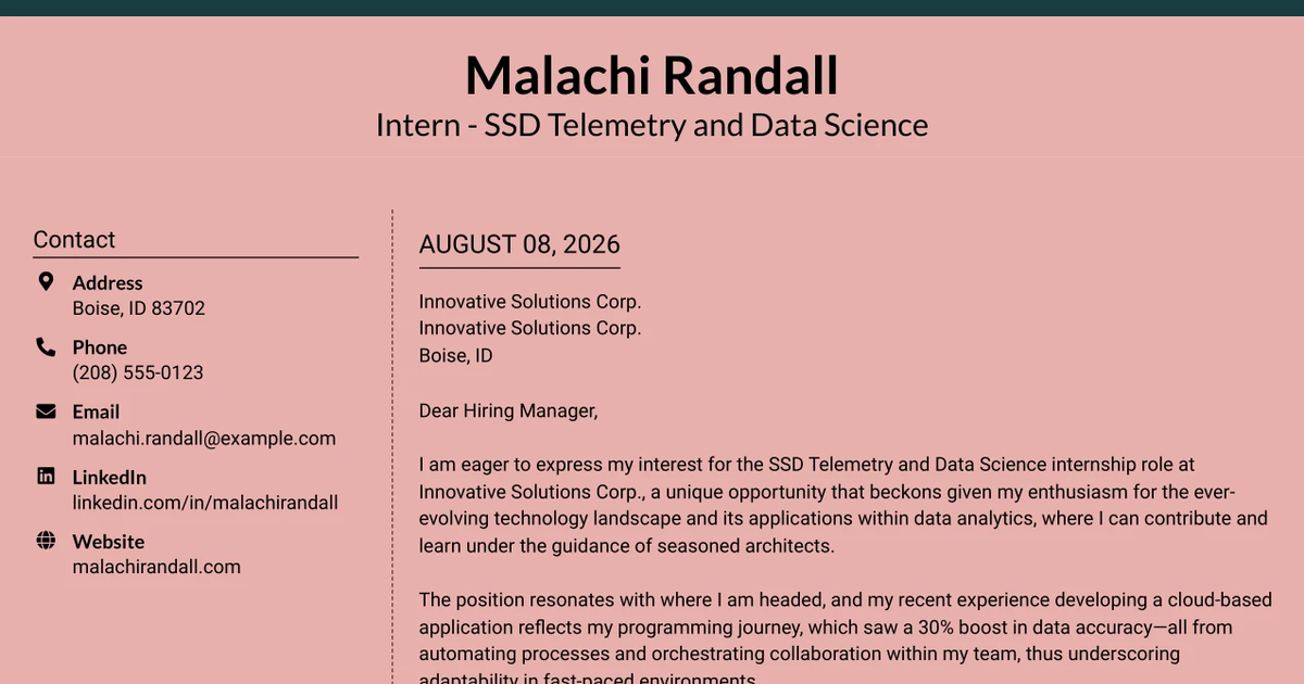 30+ Intern - SSD Telemetry and Data Science Cover Letter Templates with Example 2026