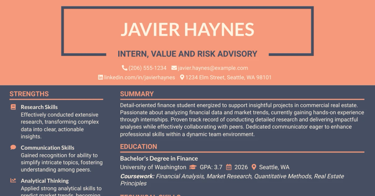 33 Intern, Value and Risk Advisory Resume Templates with Example 2026 (ATS-Optimized)