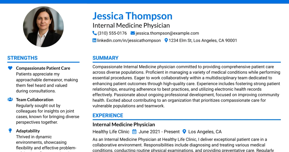 33 Internal Medicine or Family Medicine Physician Resume Templates with Example 2026 (ATS-Optimized)