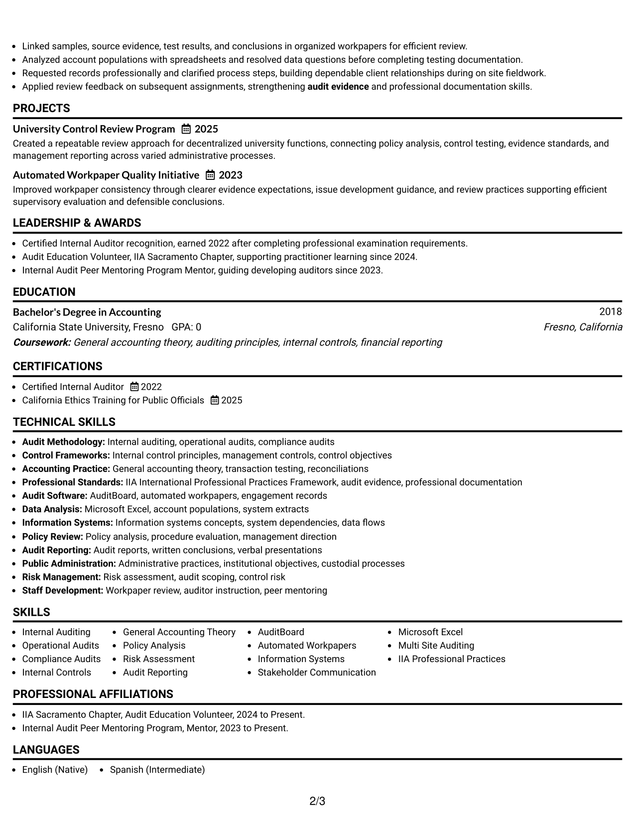 Resume Example Page 2