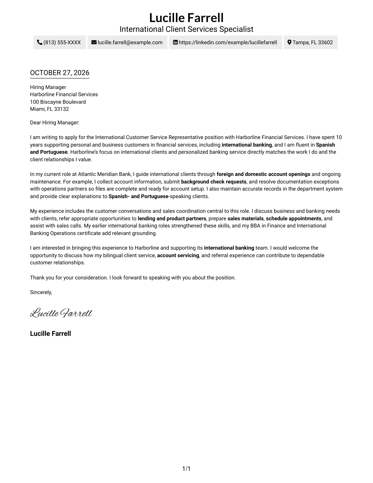 Cover letter example — page 1