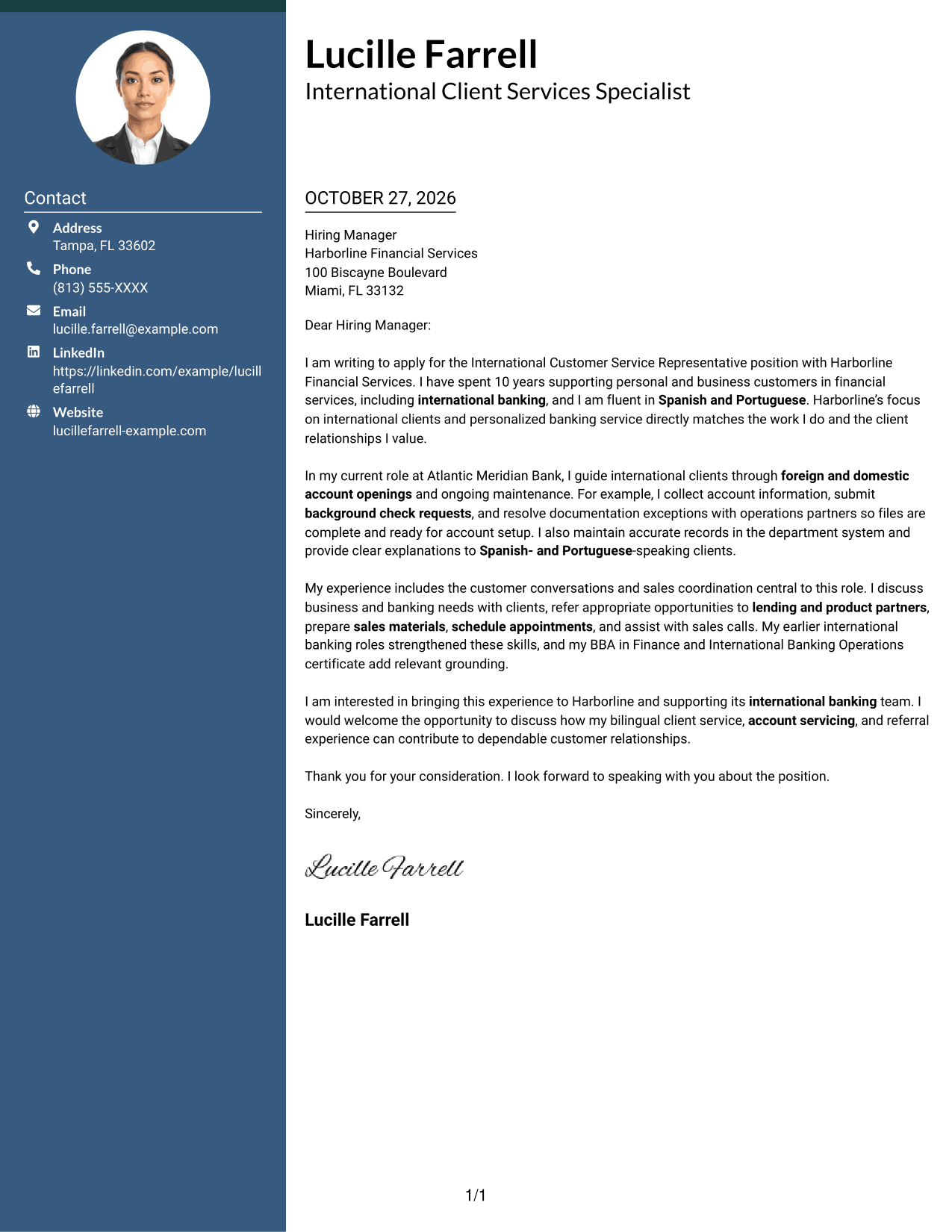 Cover letter example — page 1