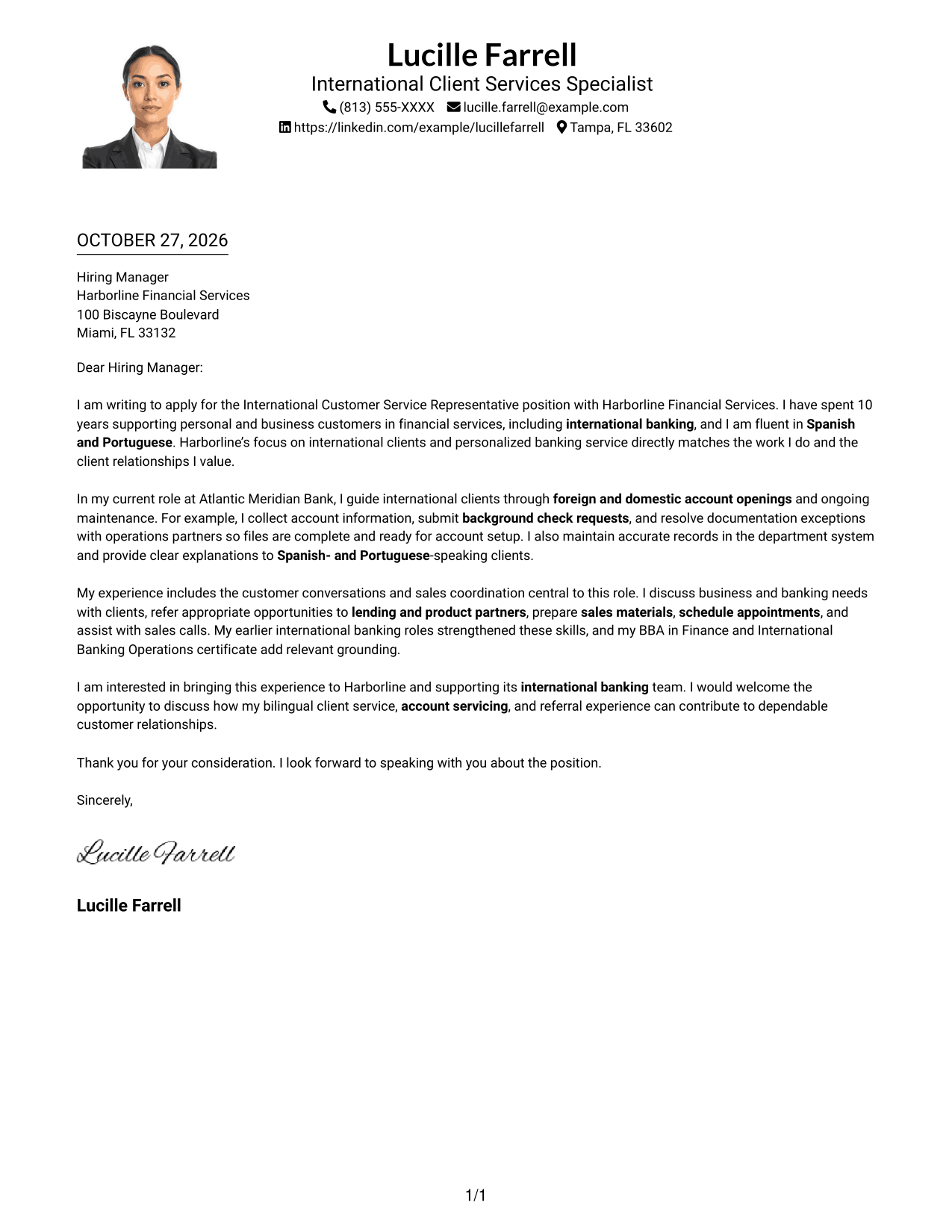 Cover letter example — page 1