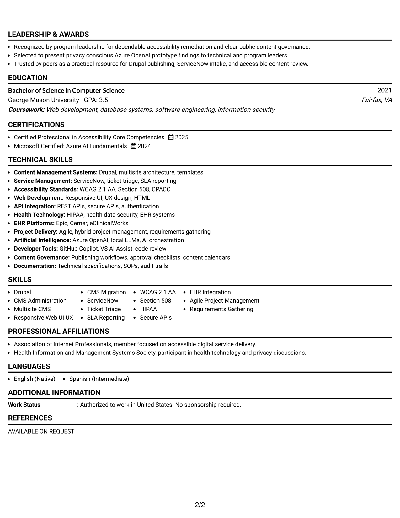 Resume Example Page 2