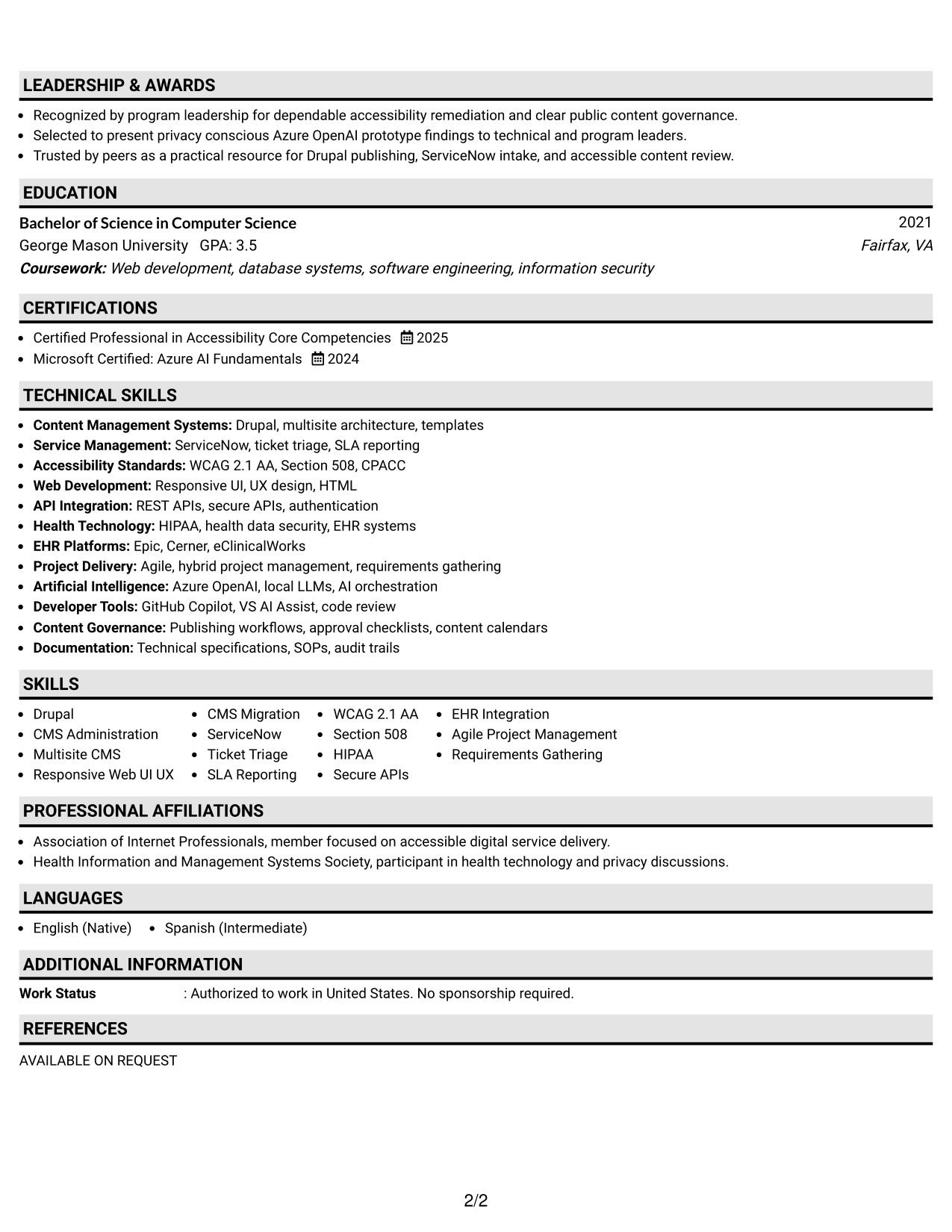 Resume Example Page 2