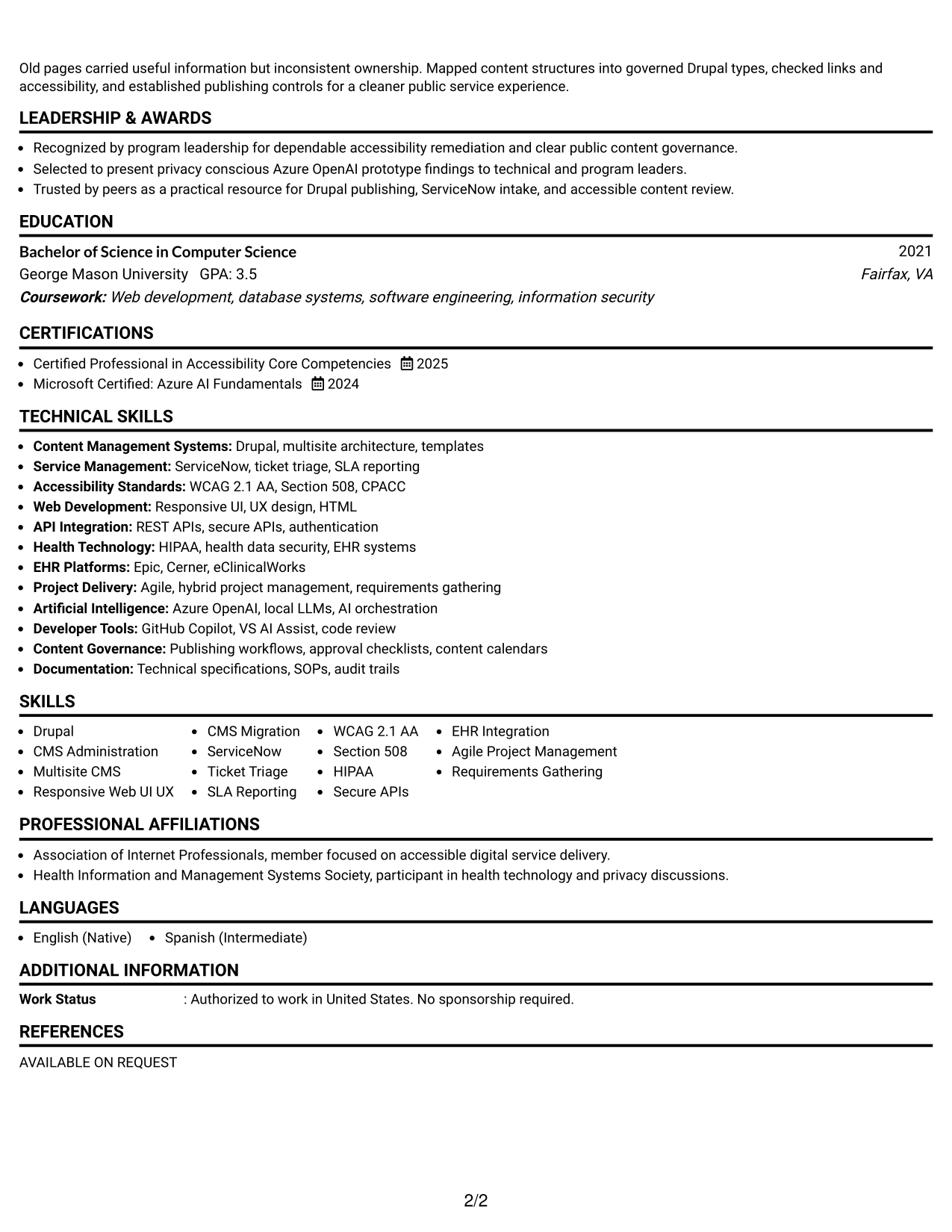 Resume Example Page 2