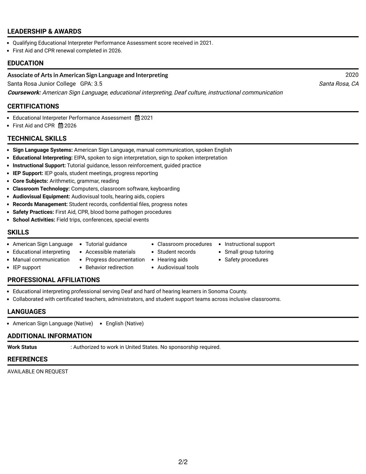 Resume Example Page 2