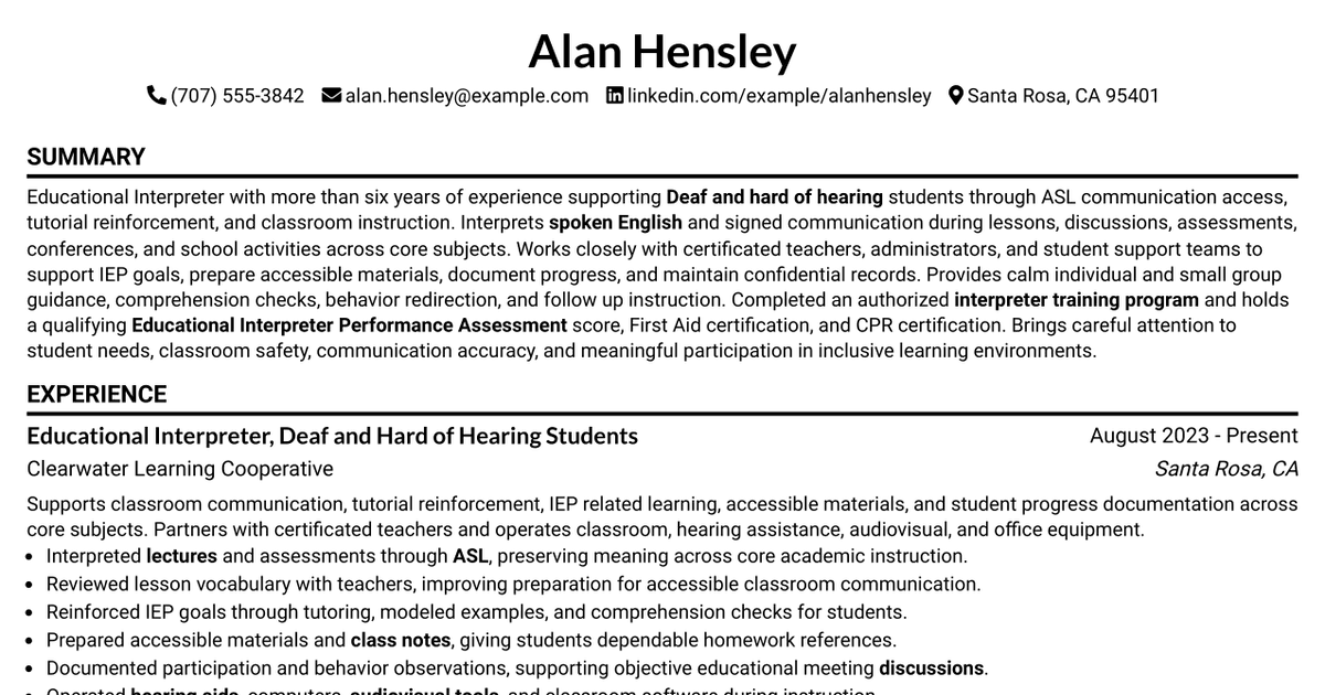 7 Interpreter for the Deaf Resume Templates with Example