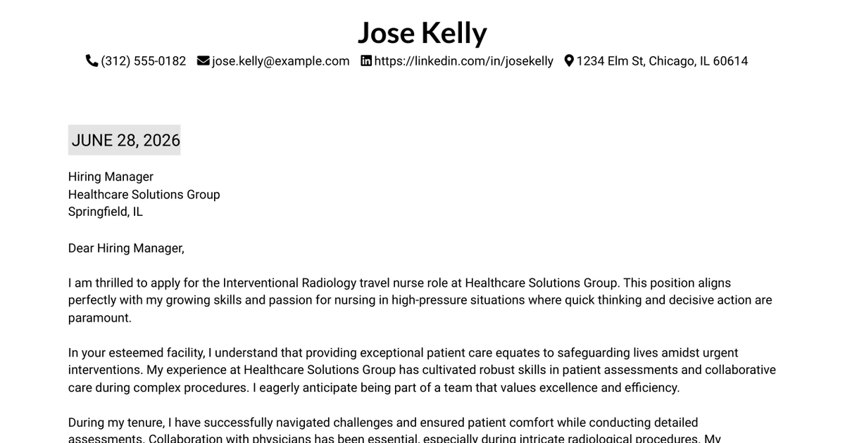 30+ Interventional Radiology Travel Nurse Cover Letter Templates with Example 2026