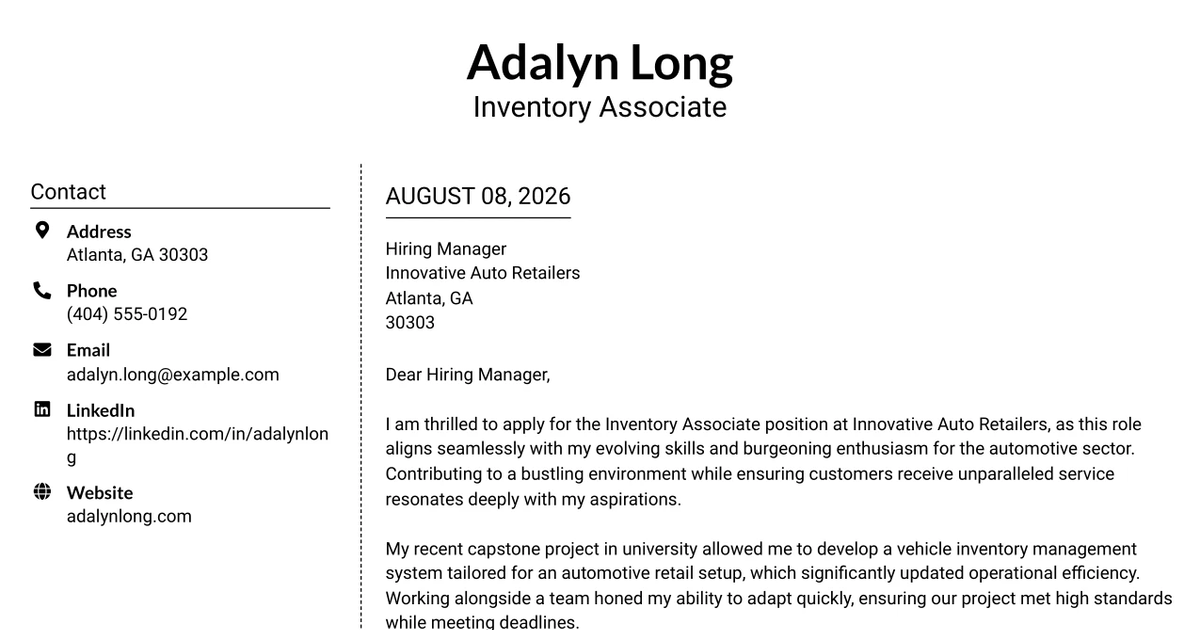 30+ Inventory Associate Cover Letter Templates with Example 2026