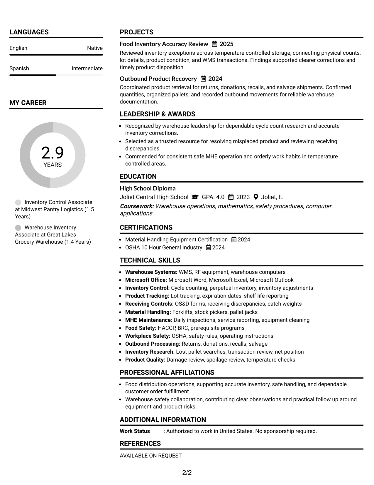 Resume Example Page 2