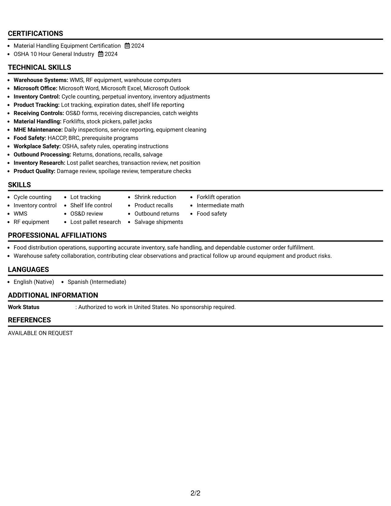 Resume Example Page 2