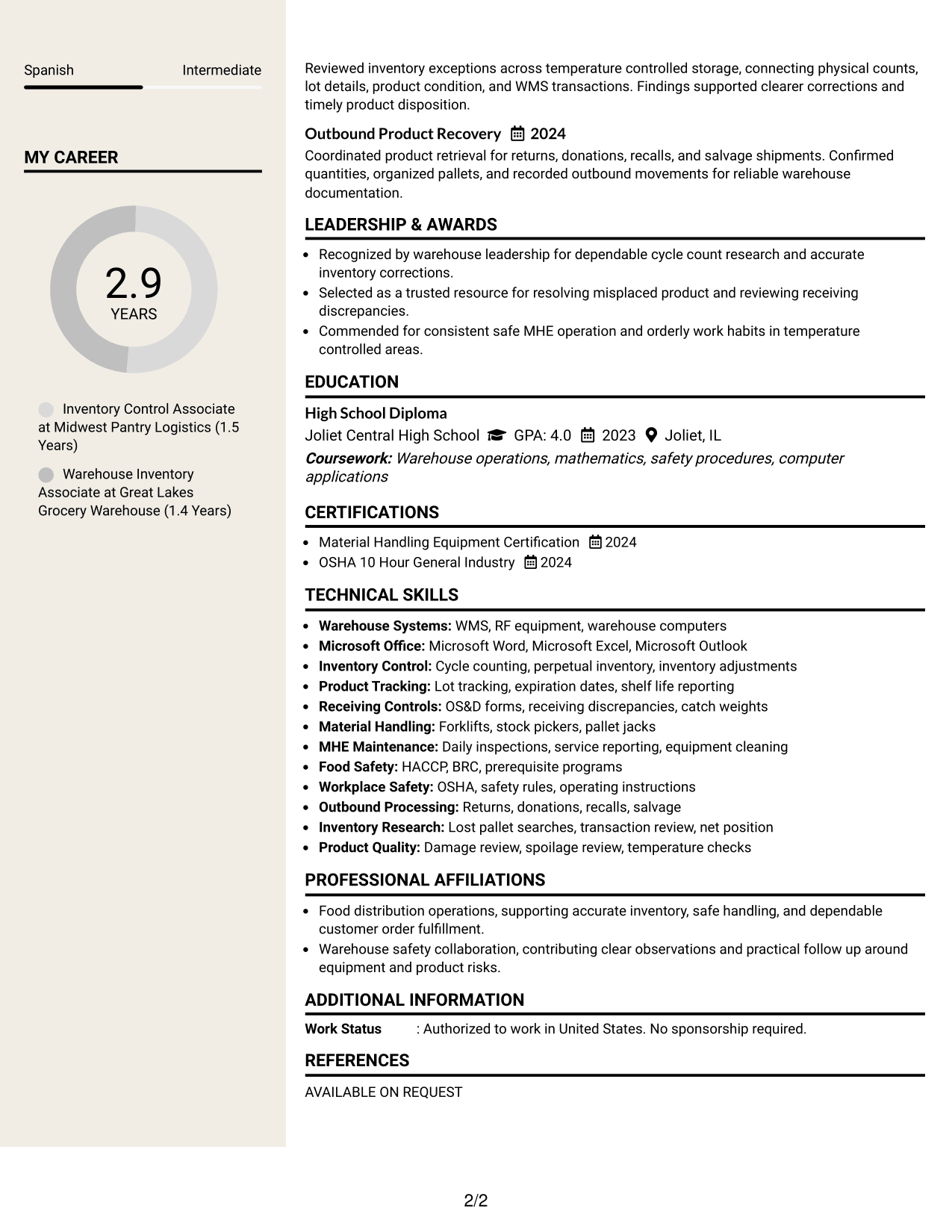 Resume Example Page 2