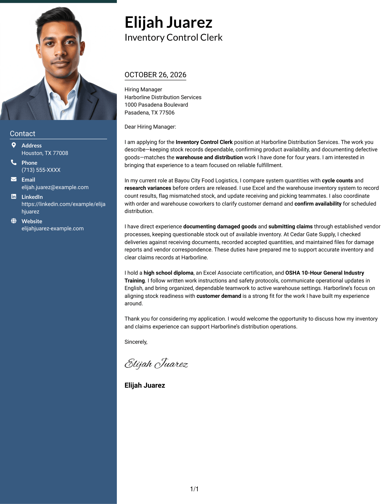 Cover letter example — page 1