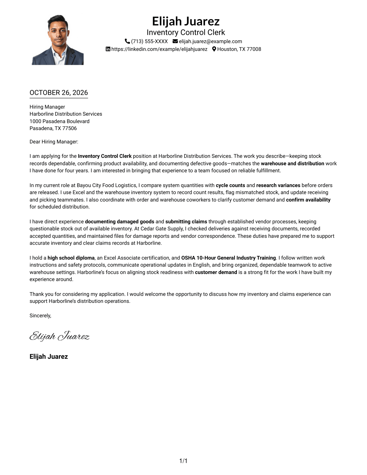 Cover letter example — page 1