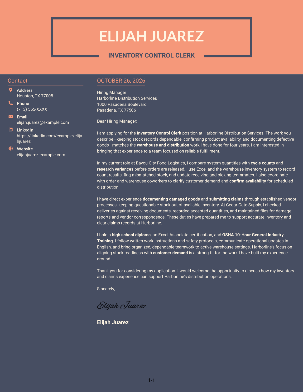 Cover letter example — page 1