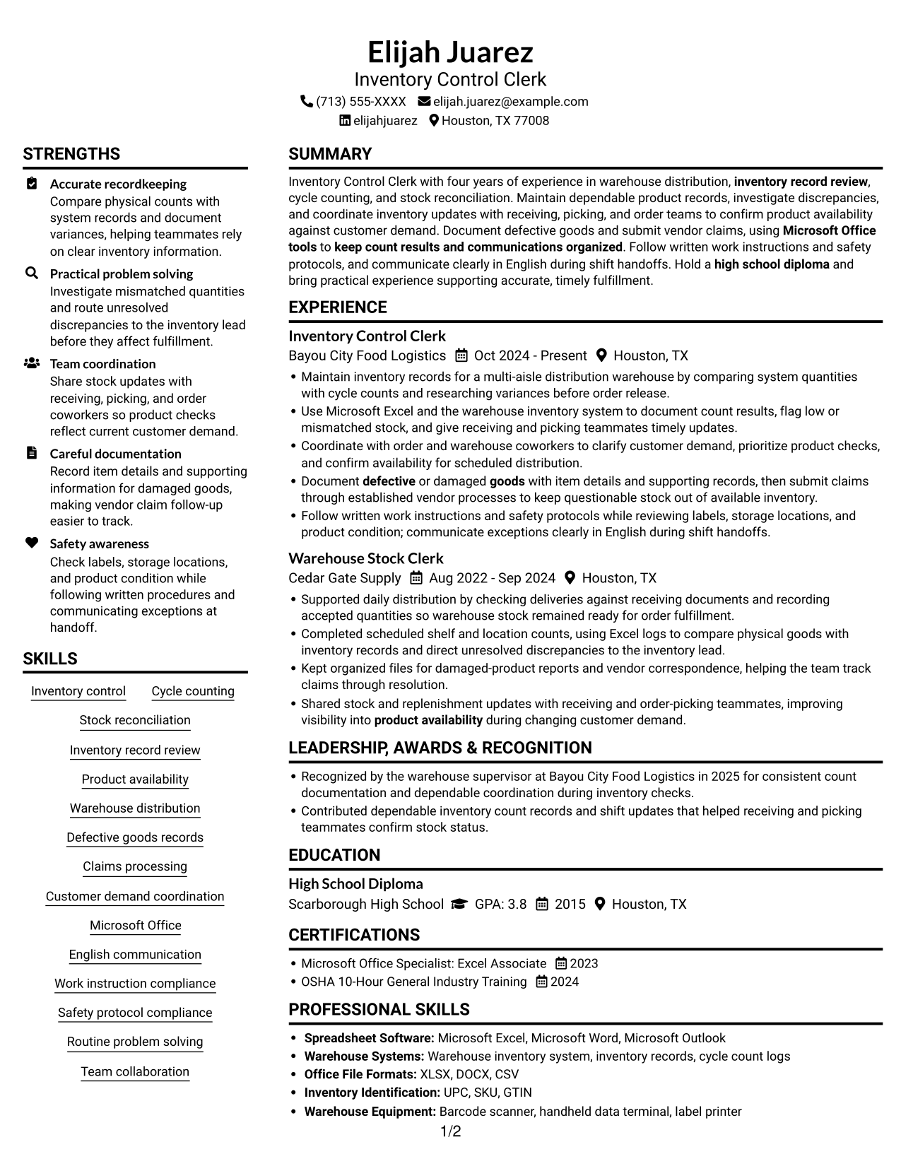 Resume example — page 1