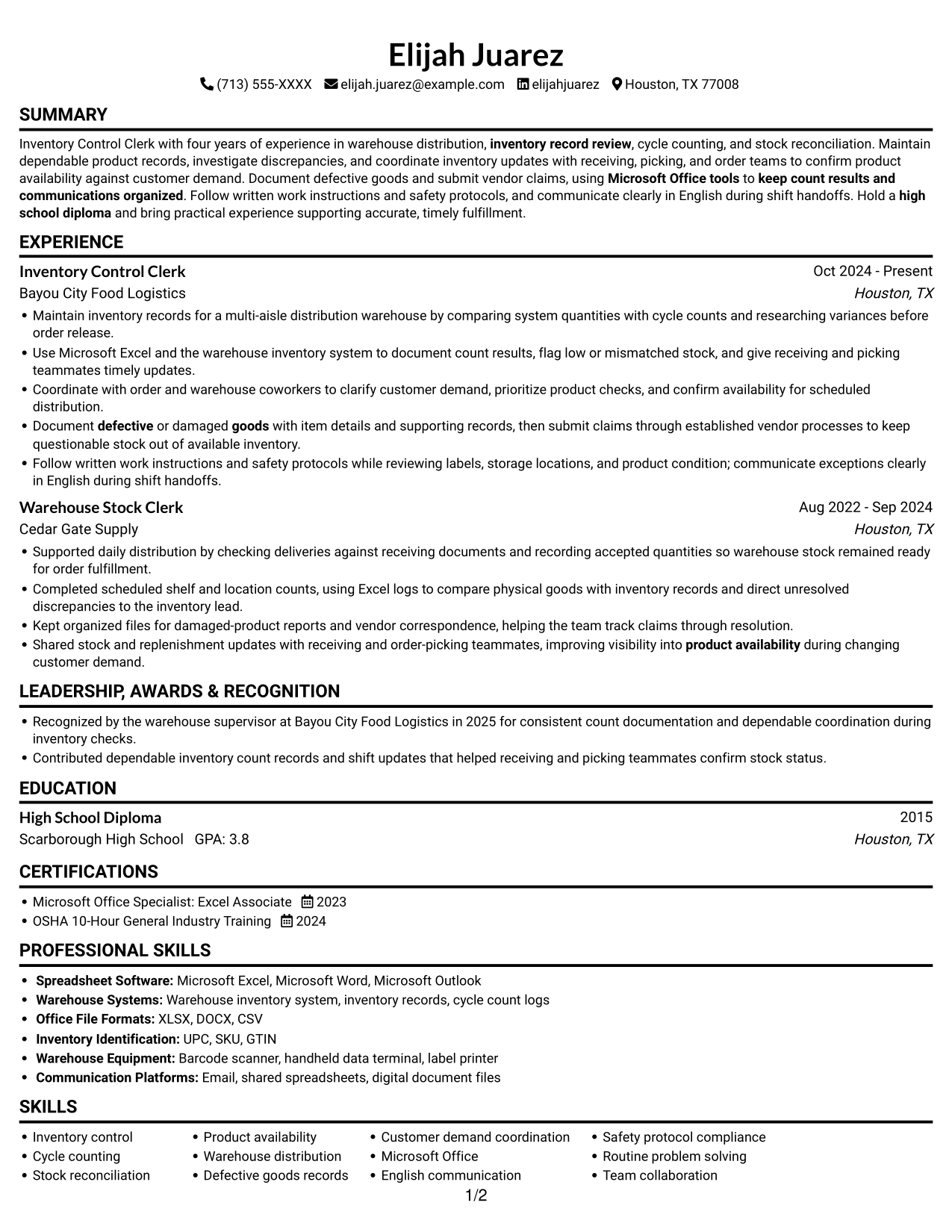 Resume example — page 1