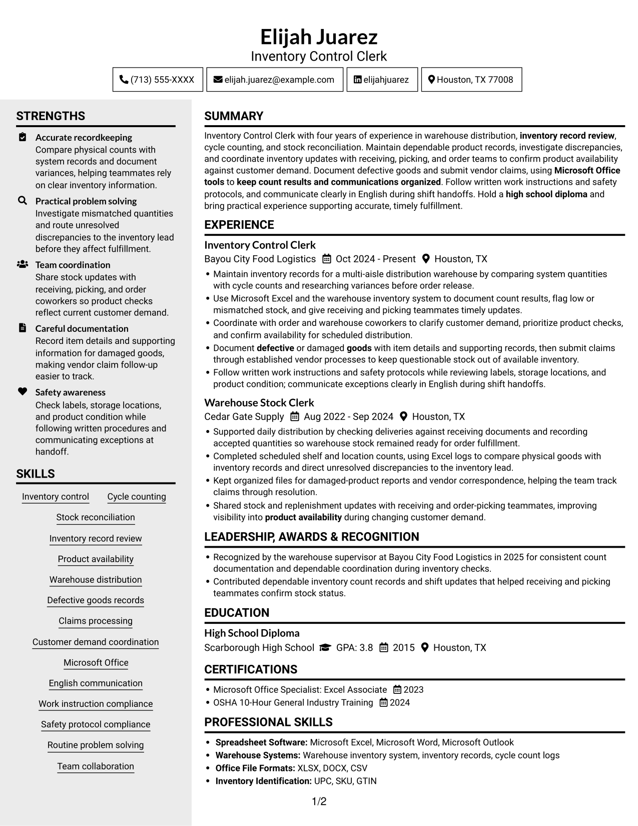 Resume example — page 1