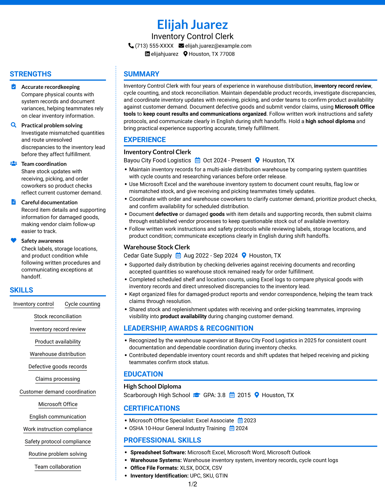 Resume example — page 1