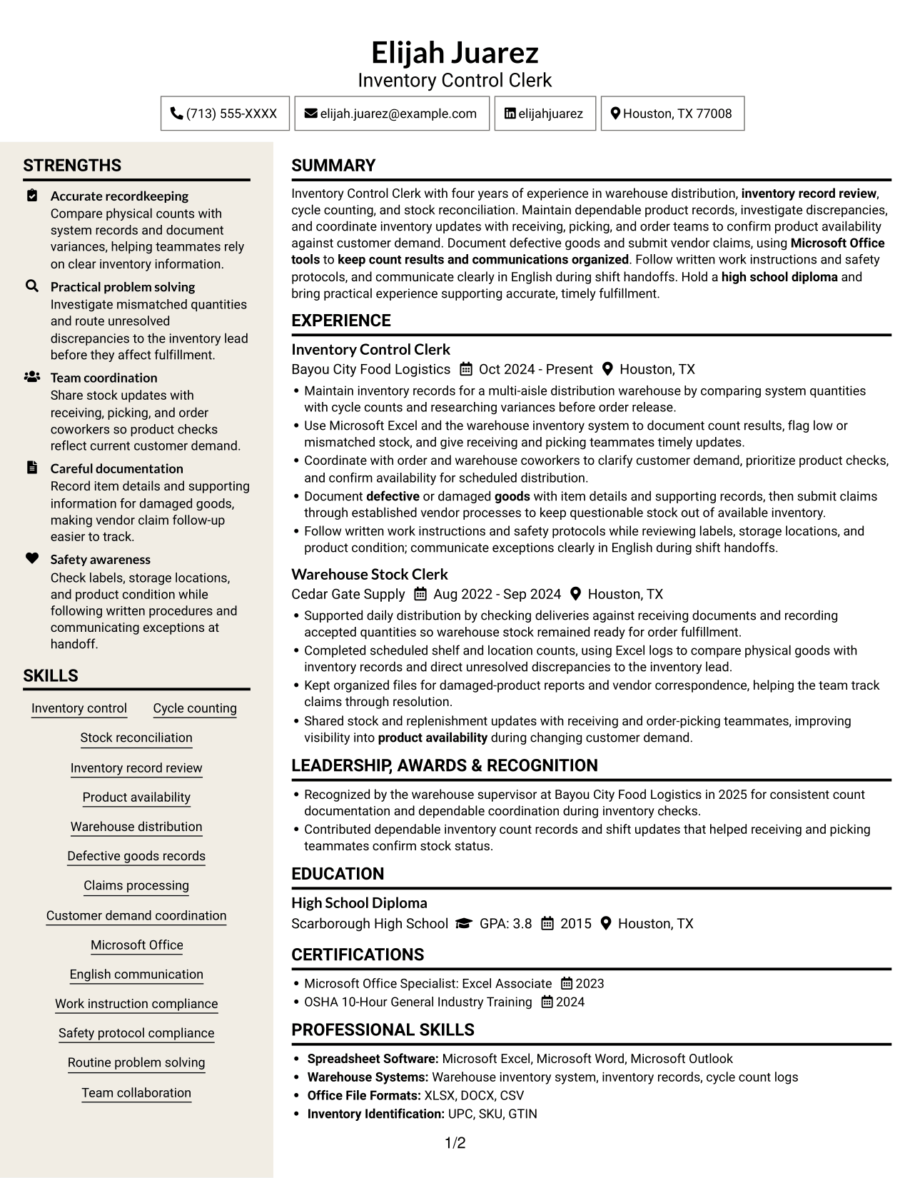 Resume example — page 1