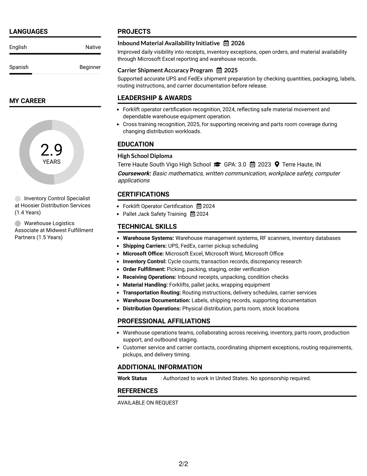 Resume Example Page 2