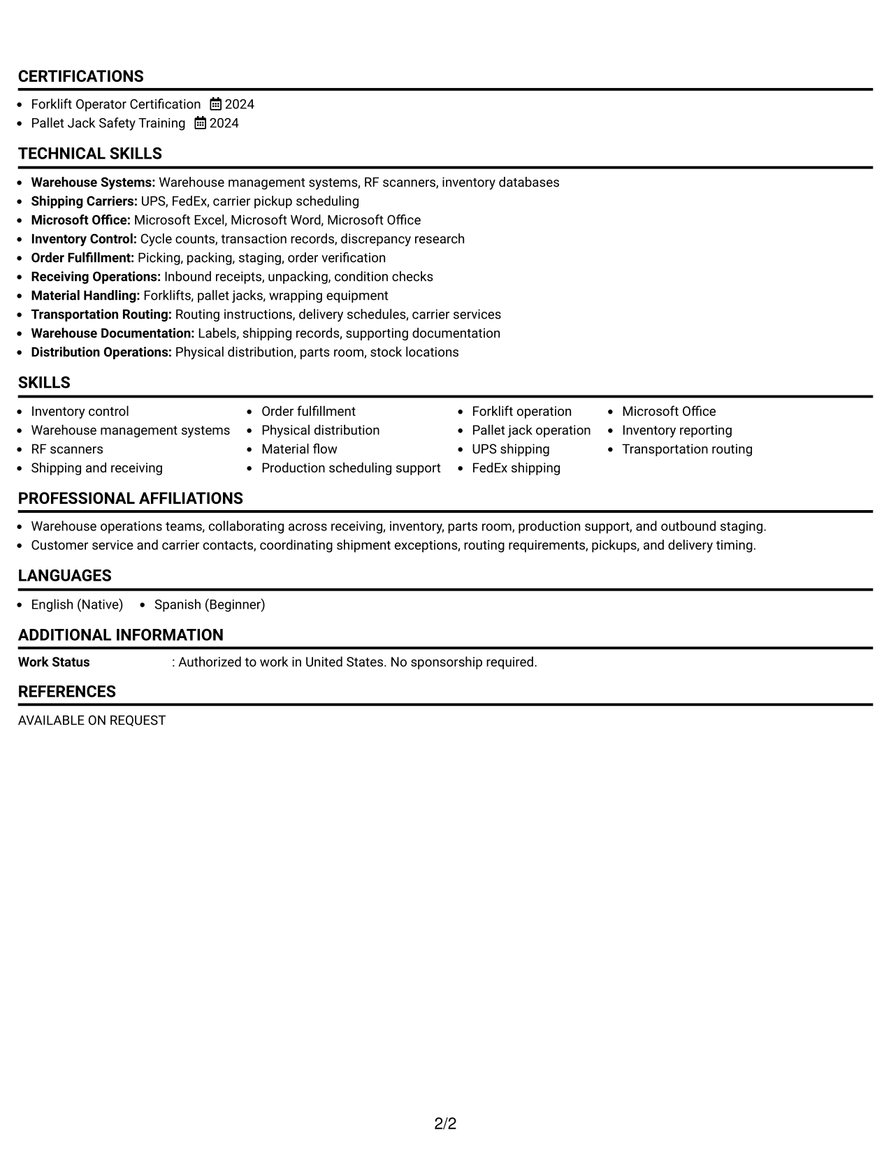 Resume Example Page 2