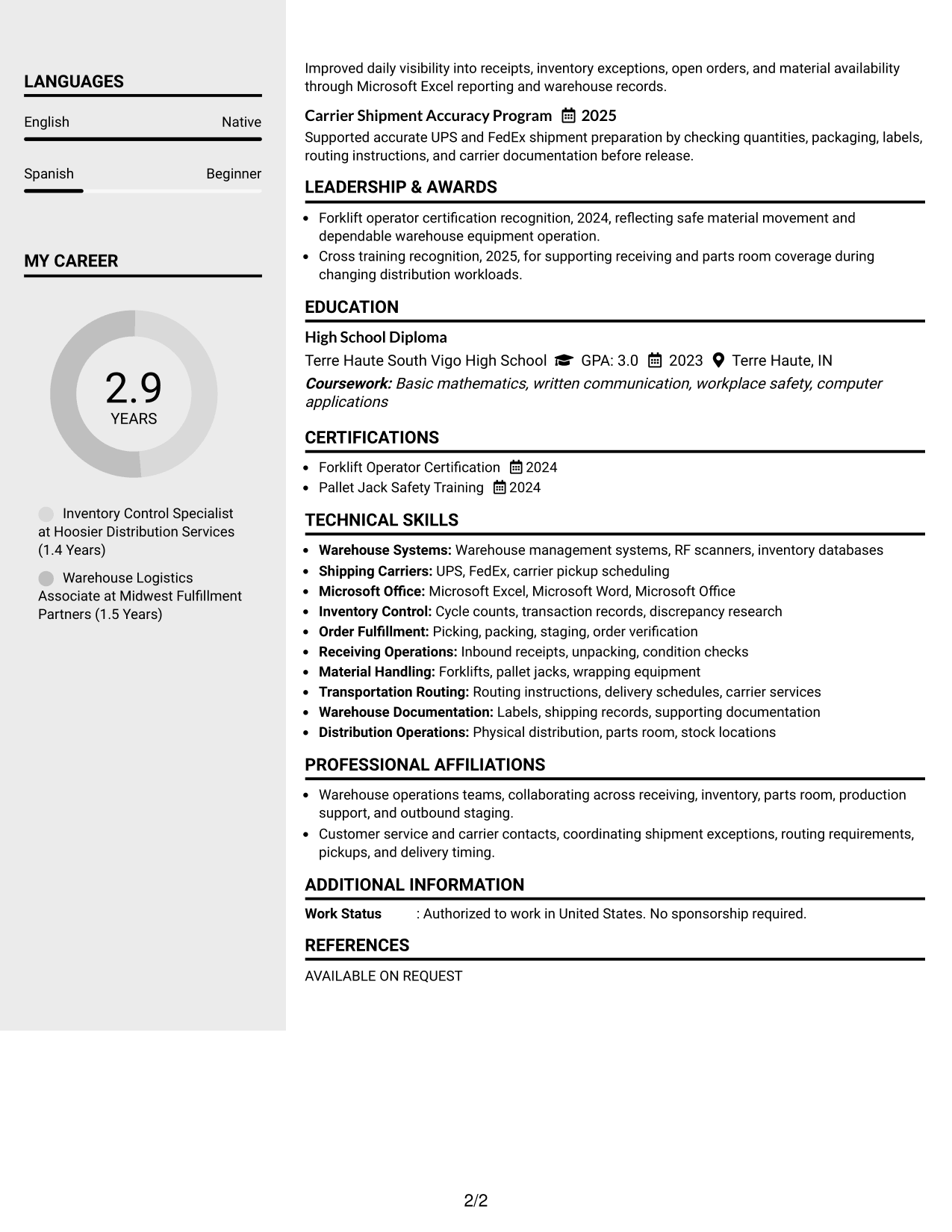 Resume Example Page 2