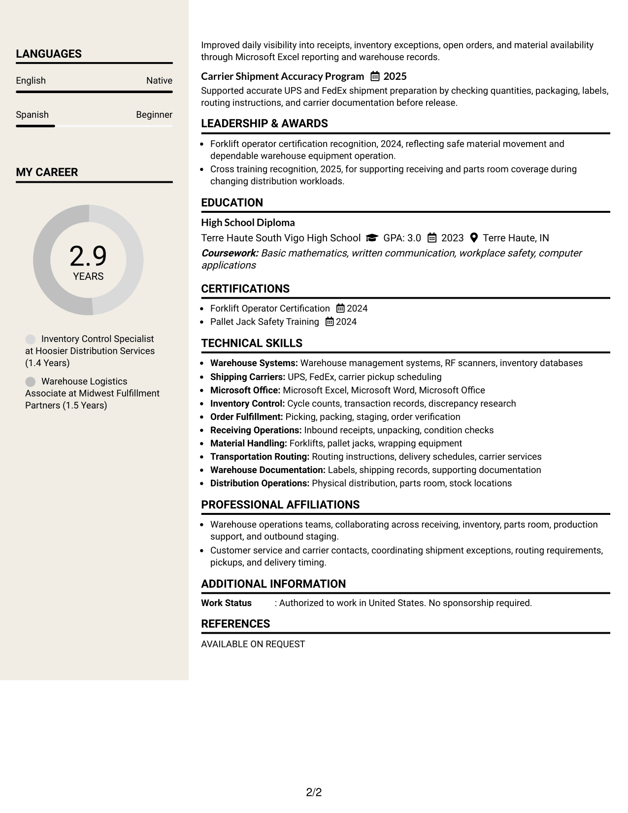 Resume Example Page 2