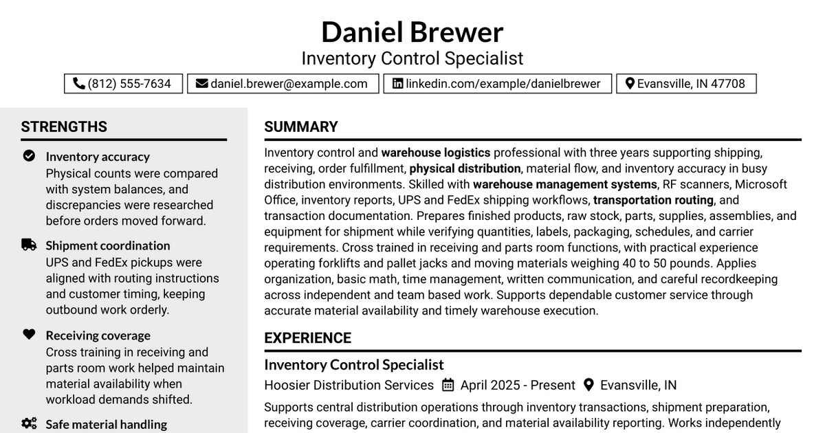 7 Inventory Control Resume Templates with Example