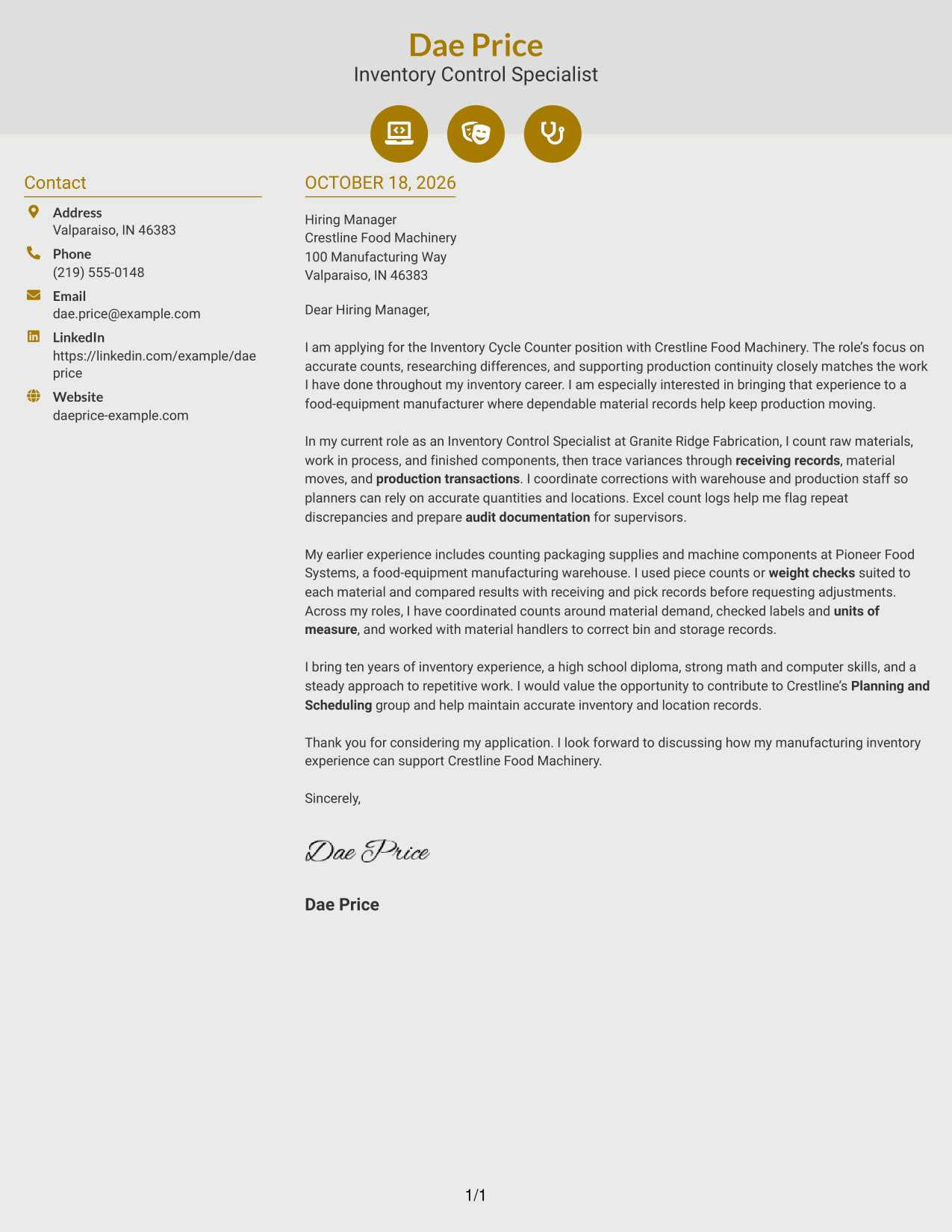 Cover letter example — page 1