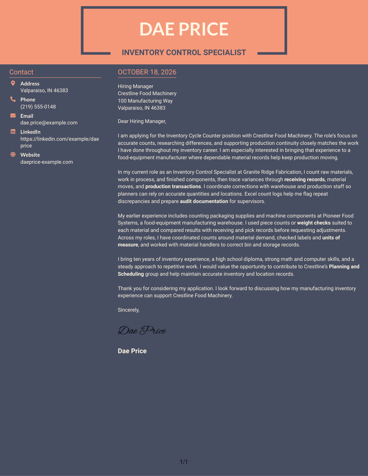 Cover letter example — page 1