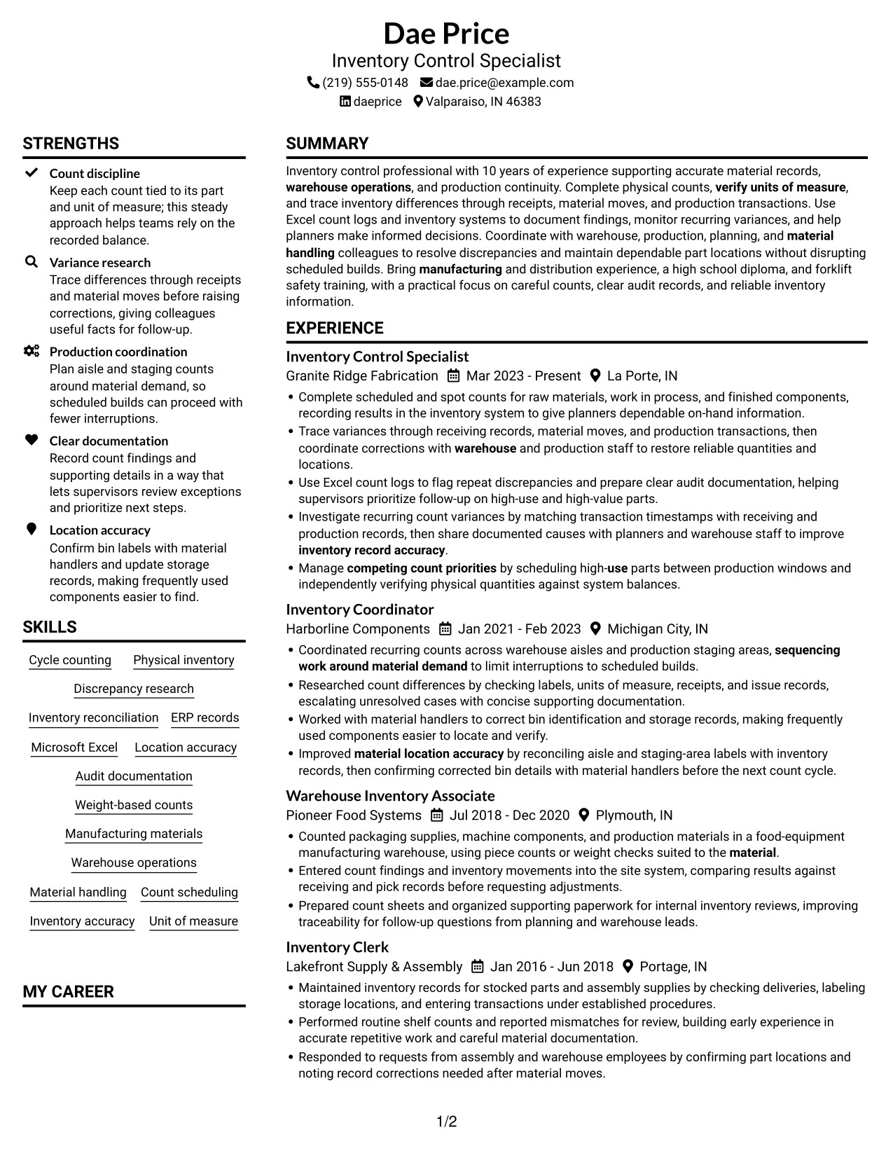 Resume example — page 1