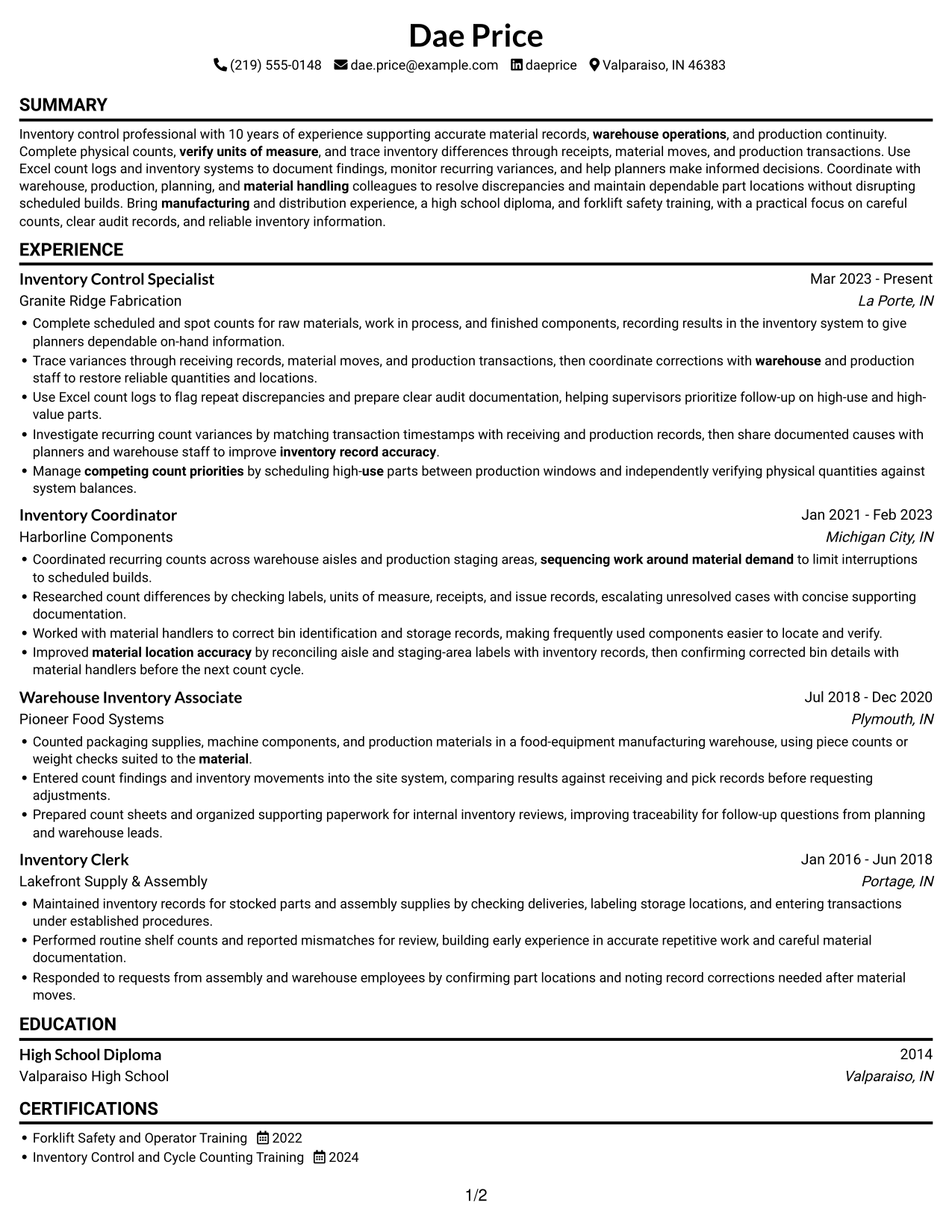 Resume example — page 1