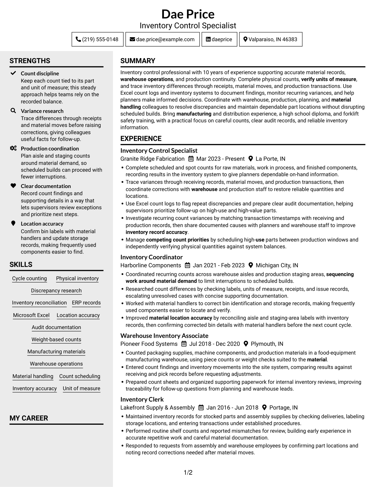 Resume example — page 1