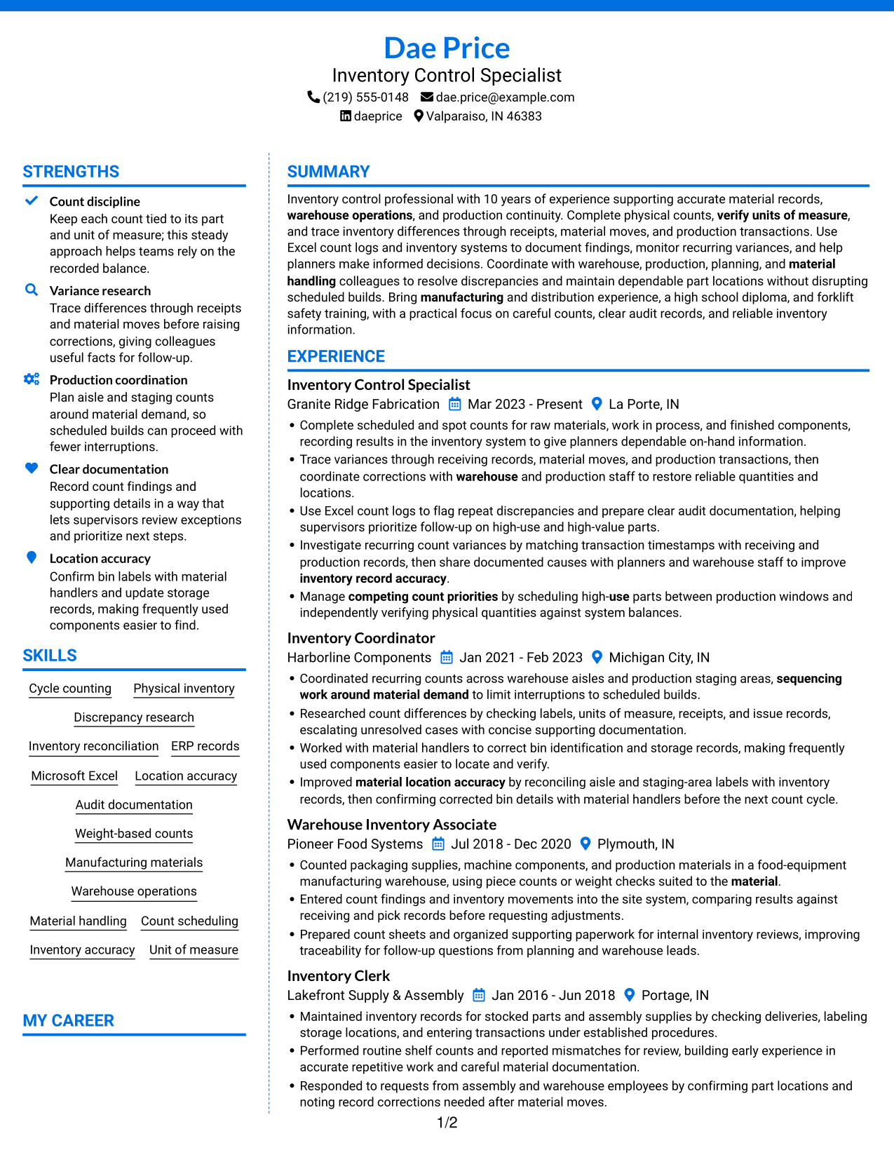 Resume example — page 1
