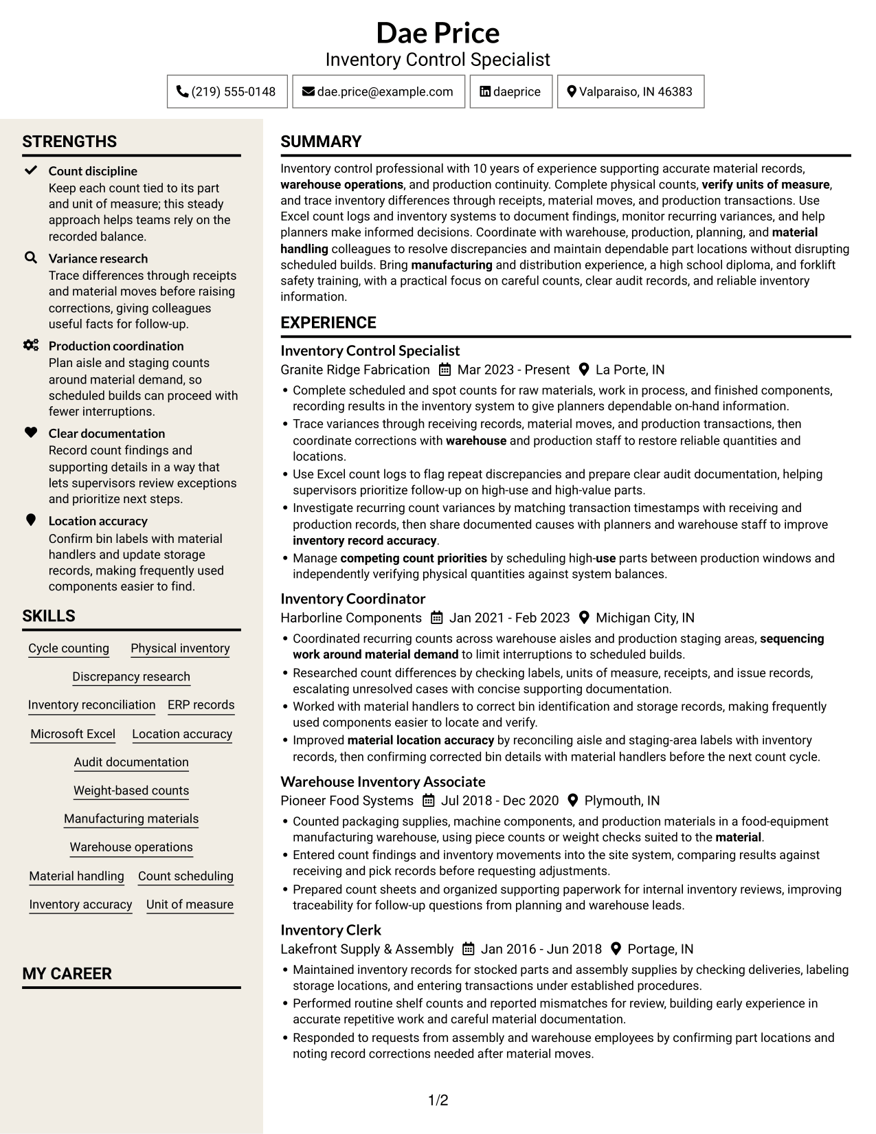 Resume example — page 1