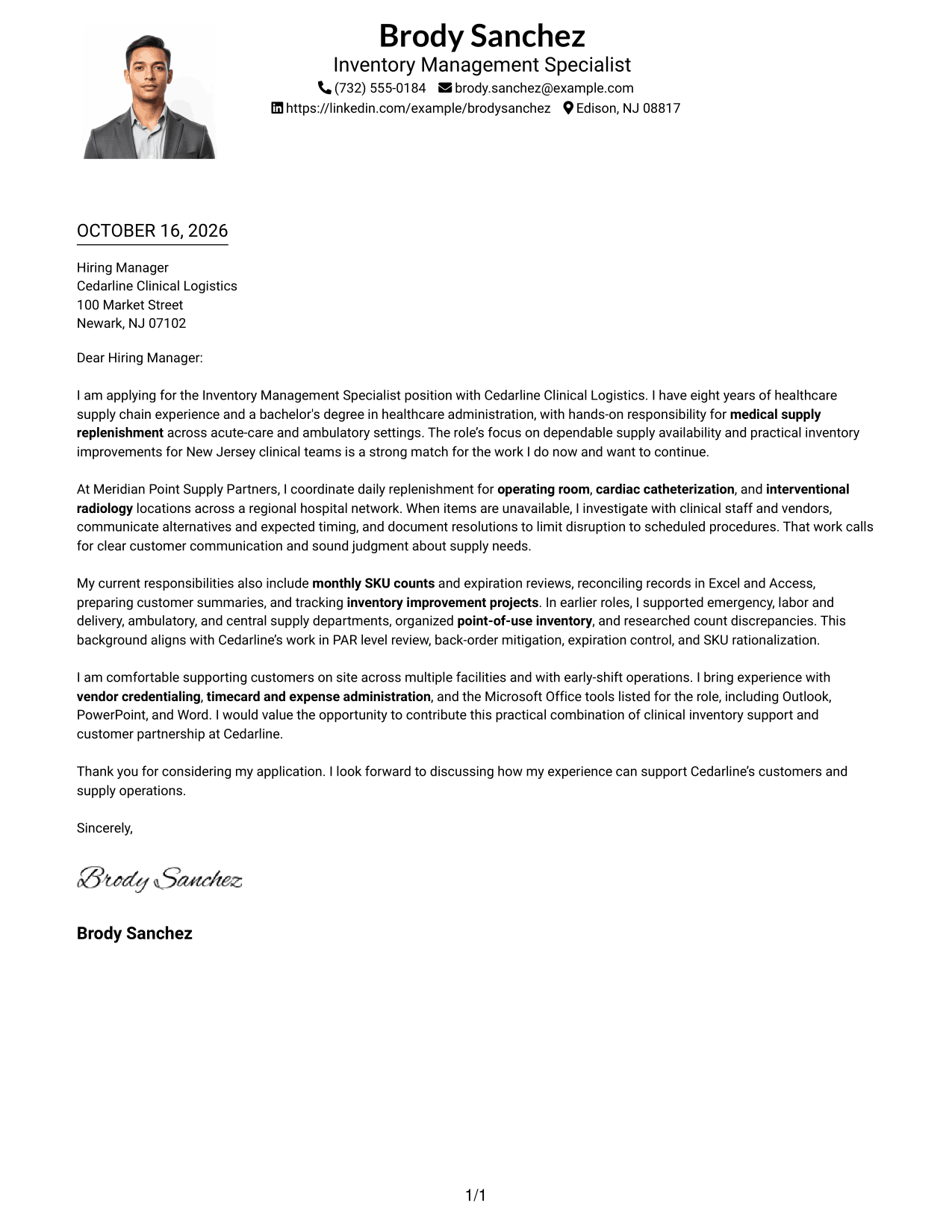 Cover letter example — page 1