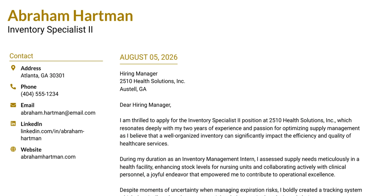 30+ Inventory Specialist II Cover Letter Templates with Example 2026