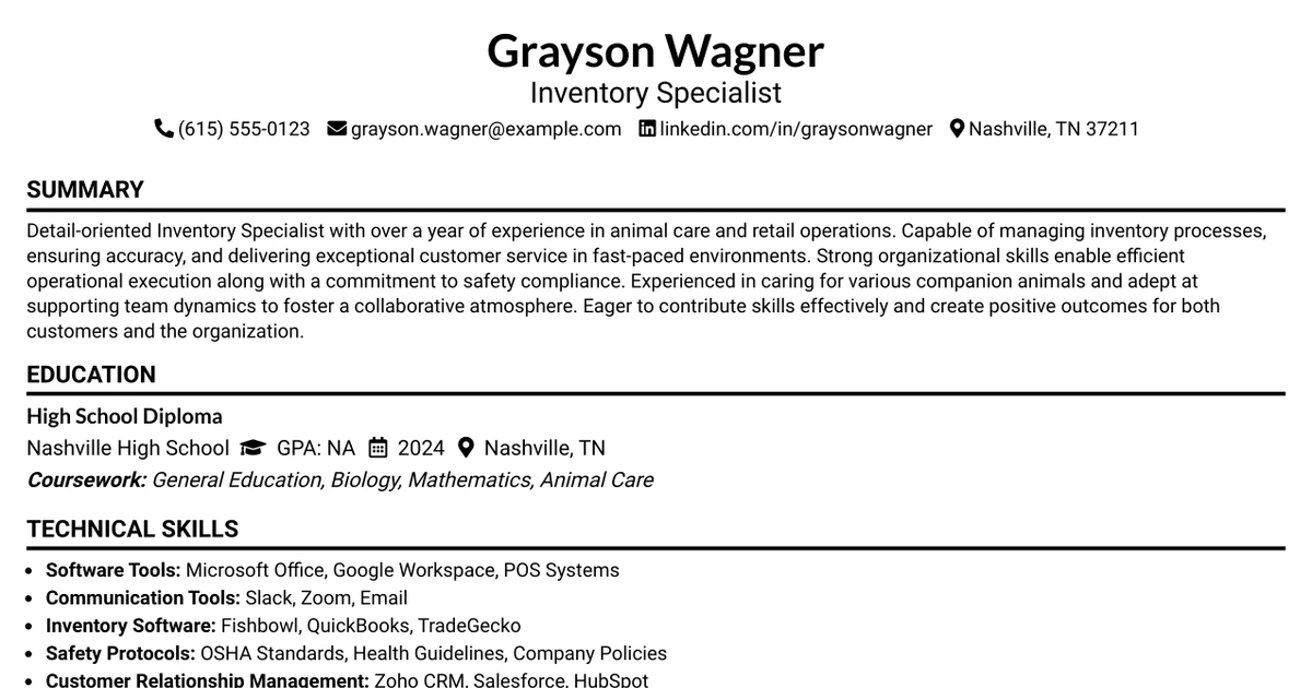 33 Inventory Specialist Resume Templates with Example 2026 (ATS-Optimized)