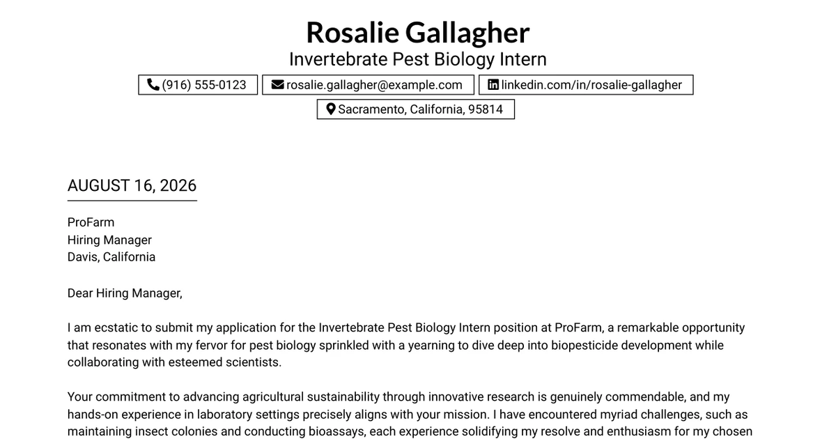 30+ Invertebrate Pest Biology Intern Cover Letter Templates with Example 2026