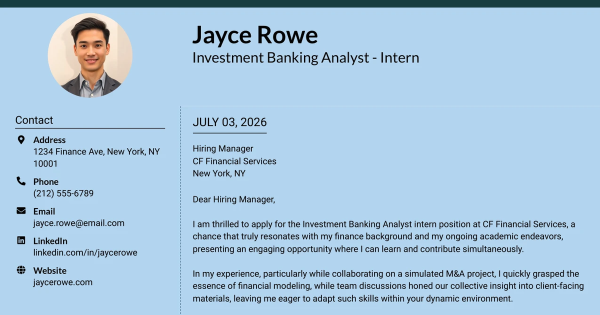 30+ Investment Banking Analyst - Intern Cover Letter Templates with Example 2026