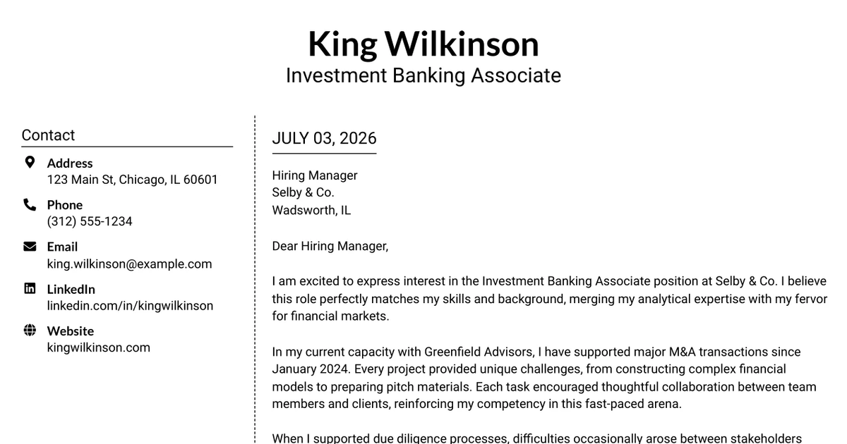 30+ Investment Banking Associate Cover Letter Templates with Example 2026