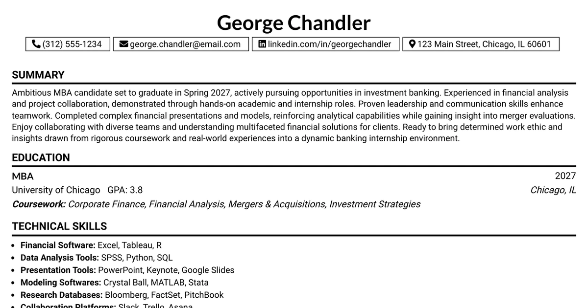 33 Investment Banking Associate Internship Resume Templates with Example 2026 (ATS-Optimized)