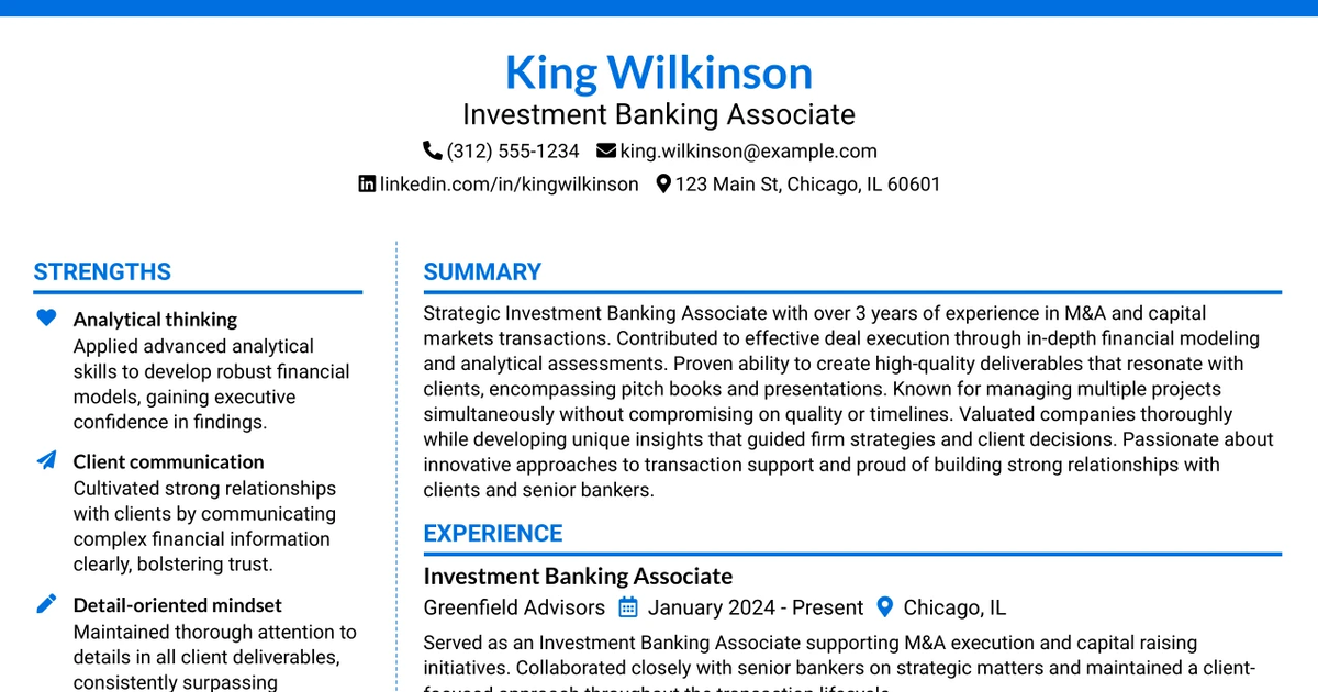 33 Investment Banking Associate Resume Templates with Example 2026 (ATS-Optimized)
