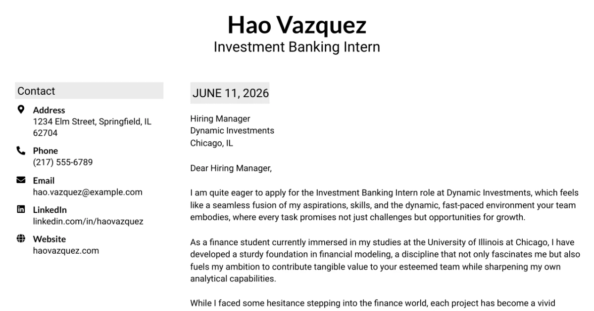 30+ Investment Banking Intern Cover Letter Templates with Example 2026