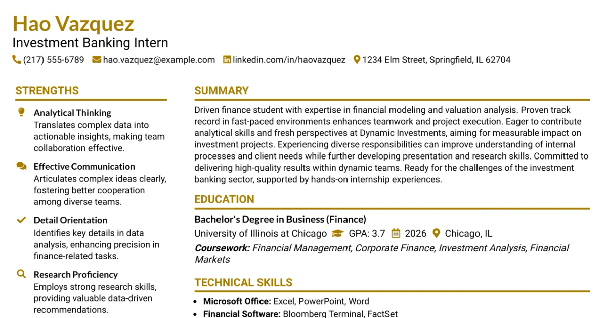 33 Investment Banking Intern Resume Templates with Example 2026 (ATS-Optimized)