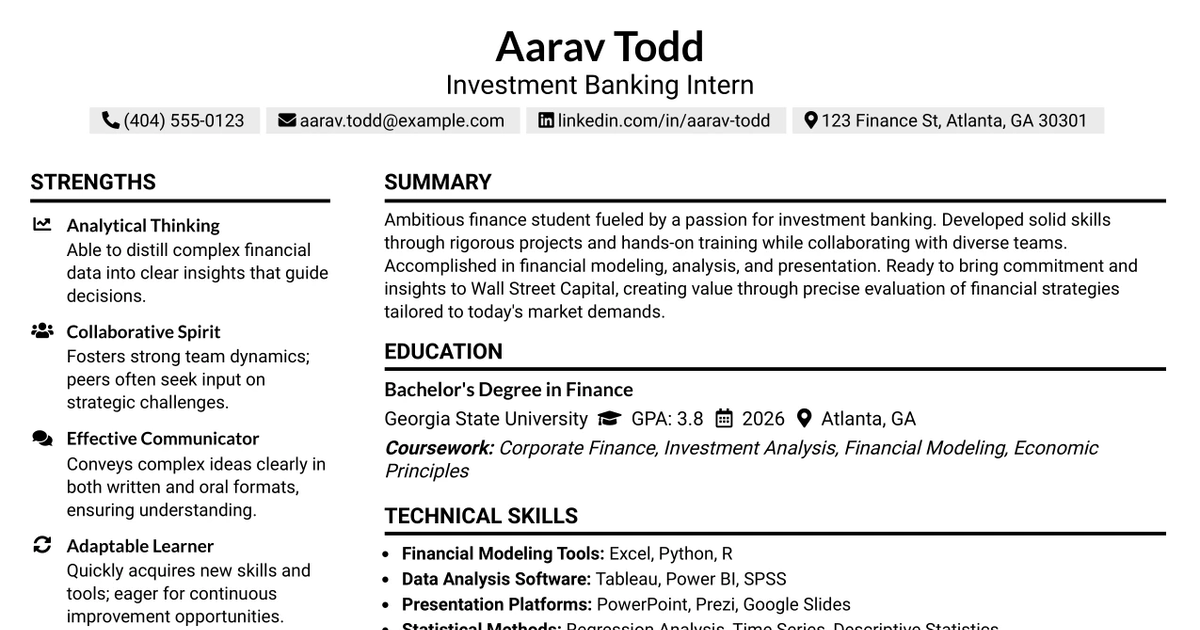33 Investment Banking Internship Resume Templates with Example 2026 (ATS-Optimized)
