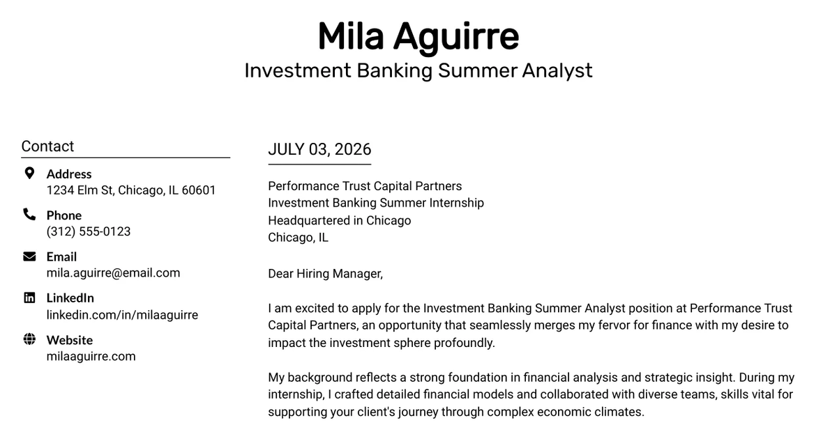 30+ Investment Banking Summer Analyst Cover Letter Templates with Example 2026