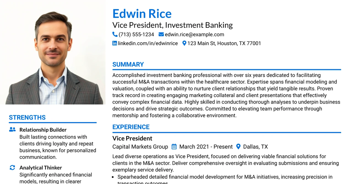 33 Investment Banking Vice President Resume Templates with Example 2026 (ATS-Optimized)